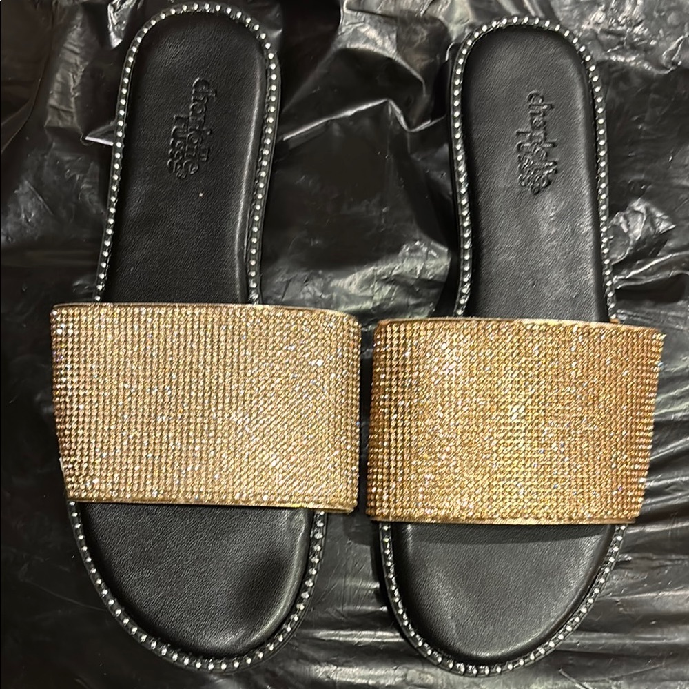 Chic Black and Gold Rhinestone Slides BRAND NEW!!